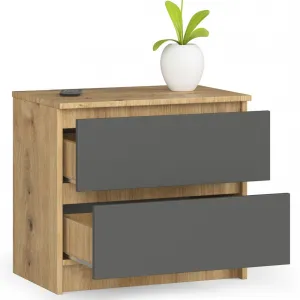 Ak furniture Komoda Kuba 60 cm - 2 zásuvky dub artisan/grafit