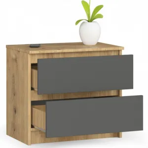 Ak furniture Komoda Kuba 60 cm - 2 zásuvky dub artisan/grafit