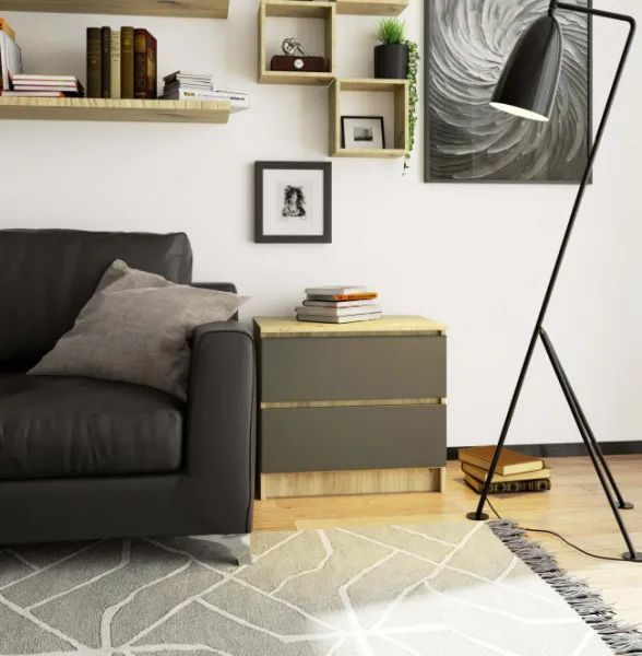 Ak furniture Komoda Kuba 60 cm - 2 zásuvky dub artisan/grafit