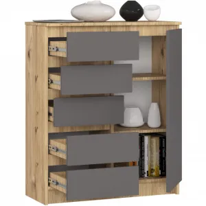 Ak furniture Komoda JERRY 80 cm 1 dveře 5 zásuvek dub artisan/antracitově šedá