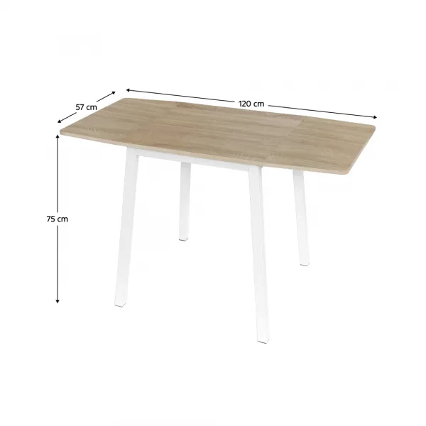 Jedálenský stôl, MDF fóliovaná/kov, dub sonoma/biela, 60-120x60 cm, MAURO