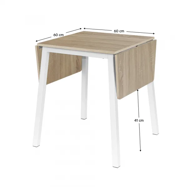 Jedálenský stôl, MDF fóliovaná/kov, dub sonoma/biela, 60-120x60 cm, MAURO