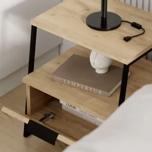 Nočný stolík Houseland Pal dub prírodný/čierny
