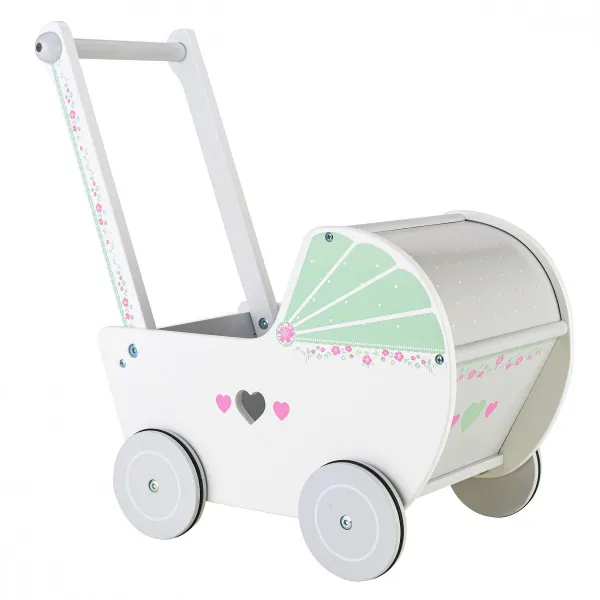 Drevený kočík pre bábiky EcoToys bielo-zelený