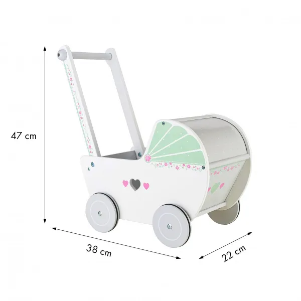 Drevený kočík pre bábiky EcoToys bielo-zelený