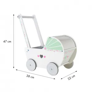 Drevený kočík pre bábiky EcoToys bielo-zelený