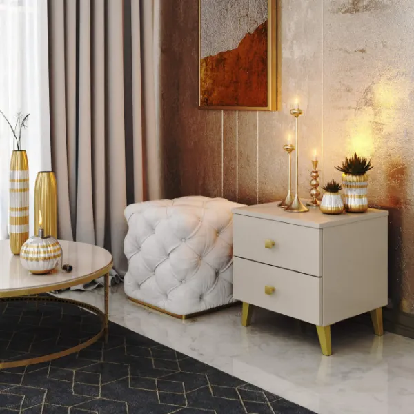 Ak furniture Noční stolek MOBI K-02 kašmír/zlatý 