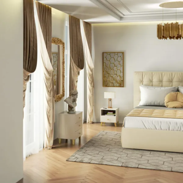 Ak furniture Noční stolek MOBI K-01 kašmír/zlatý