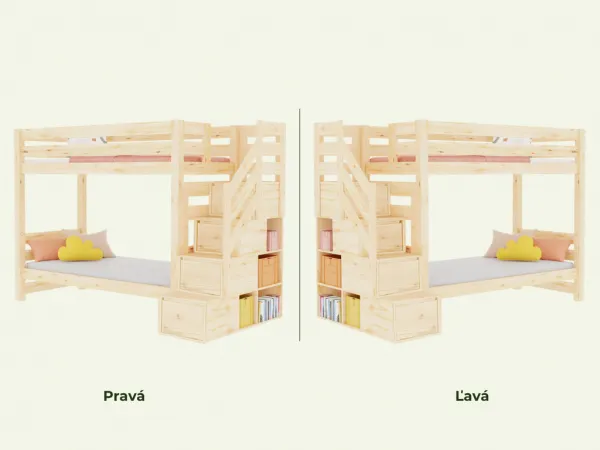 Benlemi Drevená poschodová posteľ ATLAS s bočnými úložnými schodmi 90x200 cm Zvoľte farbu: Biela, Zvoľte šuplík: Prístelka 90x190 cm