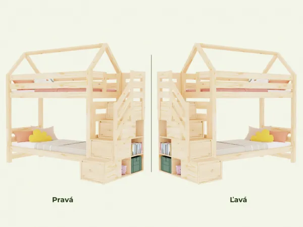 Benlemi Domčeková poschodová posteľ ALPY s bočnými úložnými schodmi 90x200 cm Zvoľte farbu: Biela, Zvoľte šuplík: Úložný šuplík