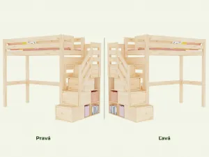Benlemi Drevená vyvýšená posteľ MAKALU s úložnými schodmi 90x200 cm Zvoľte farbu: Biela