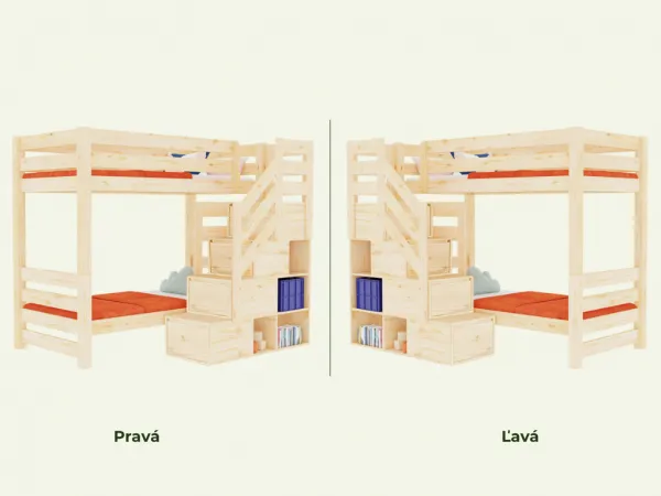 Benlemi Drevená poschodová posteľ ATLAS s prednými úložnými schodmi 90x200 cm Zvoľte farbu: Biela