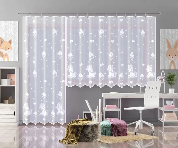 Hotová záclona alebo balkónový komplet, Jednorožec, biela 150 x 250 cm