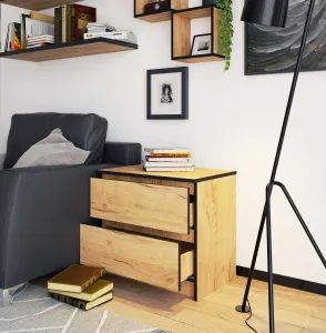 Ak furniture Komoda K60 cm s 2 zásuvkami dub craft