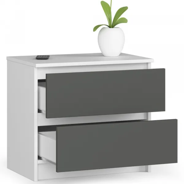 Ak furniture Komoda Kuba 60 cm - 2 zásuvky biela/grafitová