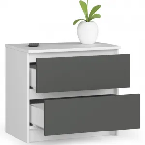 Ak furniture Komoda Kuba 60 cm - 2 zásuvky biela/grafitová