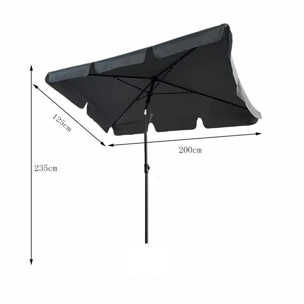 Ak furniture Zahradní slunečník FLOKS 200x125 cm tmavě šedý