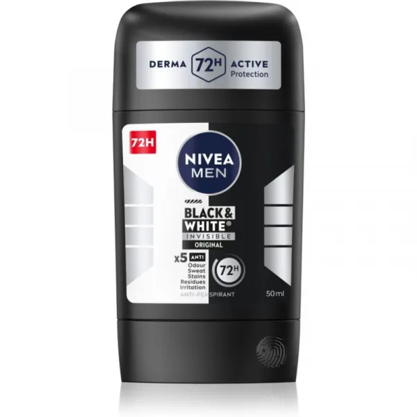 Nivea Men Black & White Invisible Original tuhý antiperspitant pre mužov 50 ml