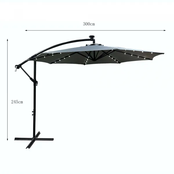 Ak furniture Zahradní slunečník MILIN s LED osvětlením 300 cm světle šedý