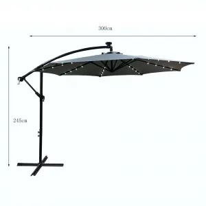 Ak furniture Zahradní slunečník MILIN s LED osvětlením 300 cm světle šedý
