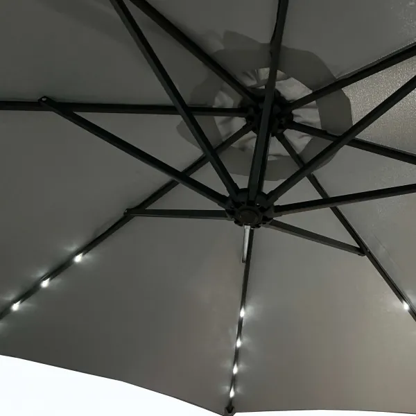 Ak furniture Zahradní slunečník MILIN s LED osvětlením 300 cm světle šedý