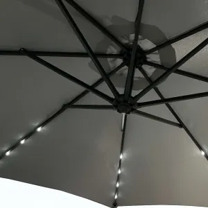 Ak furniture Zahradní slunečník MILIN s LED osvětlením 300 cm světle šedý