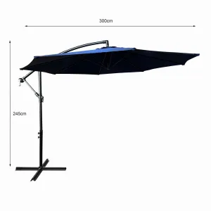 Ak furniture Zahradní slunečník ASTER s boční nohou 300 cm tmavě modrý