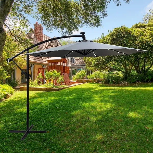 Ak furniture Zahradní slunečník MILIN s LED osvětlením 300 cm světle šedý