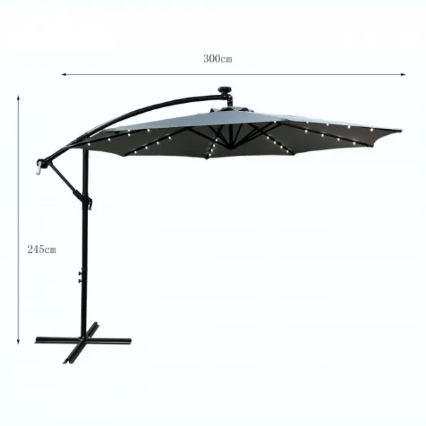 Ak furniture Zahradní slunečník MILIN s LED osvětlením 300 cm světle šedý