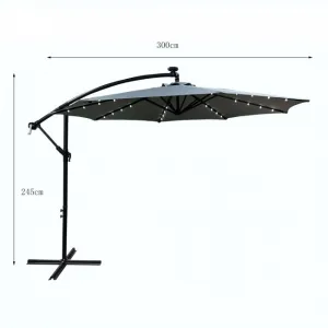 Ak furniture Zahradní slunečník MILIN s LED osvětlením 300 cm světle šedý