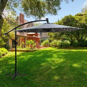 Ak furniture Zahradní slunečník MILIN s LED osvětlením 300 cm světle šedý