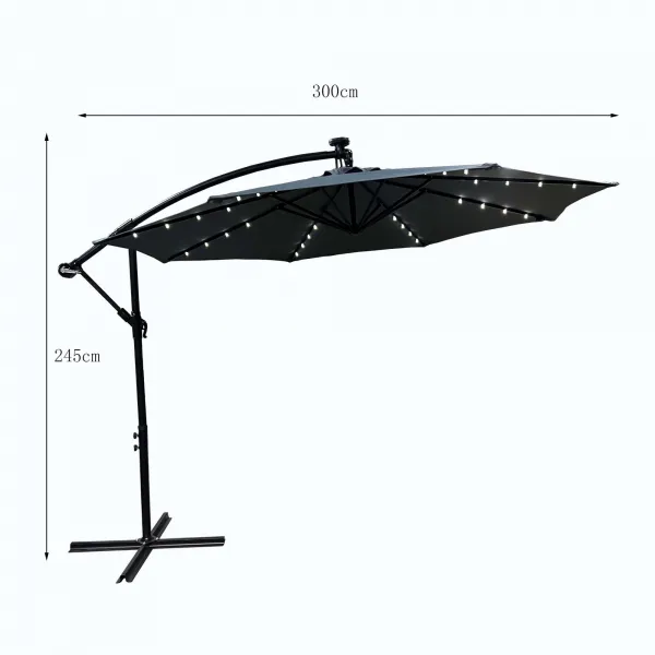 Ak furniture Zahradní slunečník MILIN s LED osvětlením 300 cm tmavě šedý