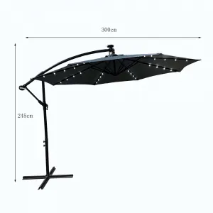 Ak furniture Zahradní slunečník MILIN s LED osvětlením 300 cm tmavě šedý