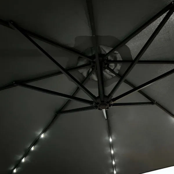 Ak furniture Zahradní slunečník MILIN s LED osvětlením 300 cm tmavě šedý