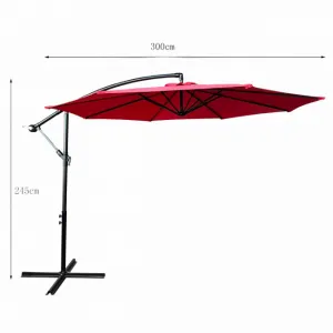Ak furniture Zahradní slunečník ASTER s boční nohou 300 cm červený