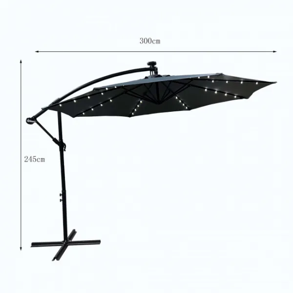 Ak furniture Zahradní slunečník MILIN s LED osvětlením 300 cm tmavě šedý