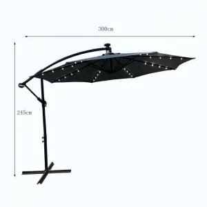 Ak furniture Zahradní slunečník MILIN s LED osvětlením 300 cm tmavě šedý
