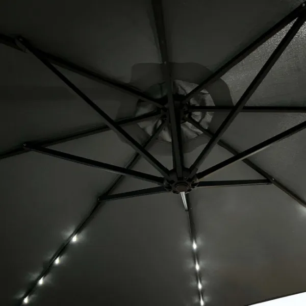 Ak furniture Zahradní slunečník MILIN s LED osvětlením 300 cm tmavě šedý