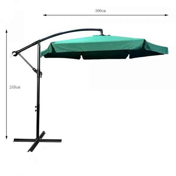 Ak furniture Zahradní slunečník CYNIA s boční nohou 300 cm tmavě zelený