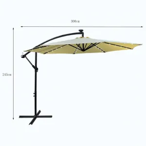 Ak furniture Zahradní slunečník MILIN s LED osvětlením 300 cm béžový