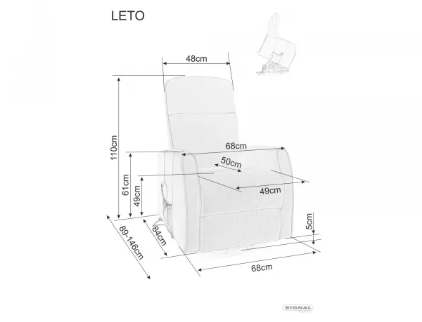 Signal Elektrické polohovací křeslo Leto Velvet šedé