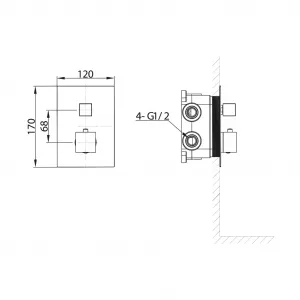 SAPHO - LATUS podomietková sprchová termostatická batéria, box, 2 výstupy, čierna mat 1102-32B
