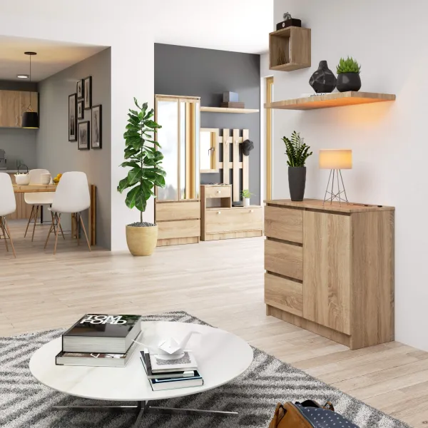 Ak furniture Komoda JERRY K 80 cm 1 dvere 3 zásuvky dub sonoma