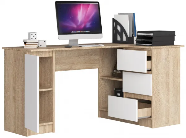 Ak furniture Rohový písací stôl B20 155 cm dub sonoma/biely pravý