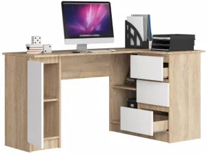 Ak furniture Rohový písací stôl B20 155 cm dub sonoma/biely pravý
