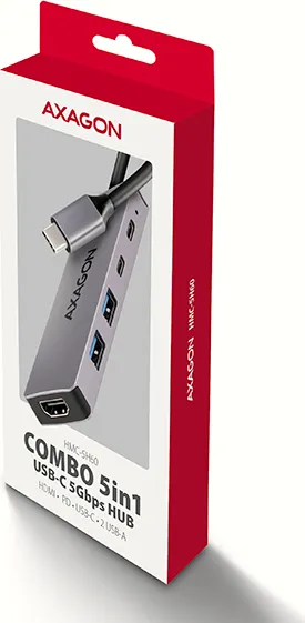 AXAGON HMC-5H60, USB 5Gbps hub, porty 2x USB-A, 1x USB-C, HDMI 4k/60, PD 100W, kábel USB-C 15cm