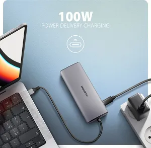 AXAGON HMC-6G2L, USB 10Gb/s hub, 2x USB-A, 1x USB-C, HDMI 4k/60, RJ-45, PD 100W, kábel USB-C 15cm