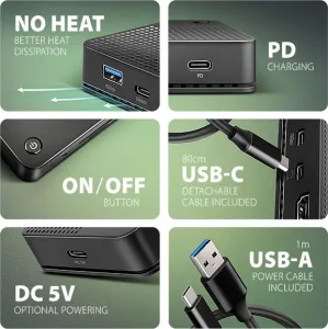 AXAGON HMC-U4, USB4 40Gbps dock, 3x USB-A, 2x USB-C, HDMI a DP 8K/30Hz, RJ-45, SD/mSD, audio, PD 100W, kábel USB-C 80cm