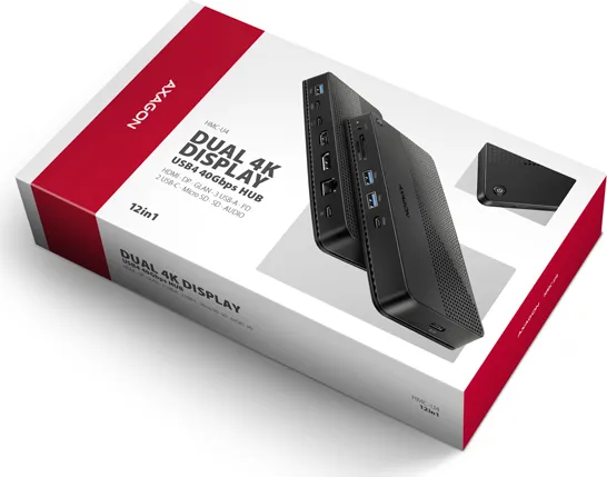AXAGON HMC-U4, USB4 40Gbps dock, 3x USB-A, 2x USB-C, HDMI a DP 8K/30Hz, RJ-45, SD/mSD, audio, PD 100W, kábel USB-C 80cm