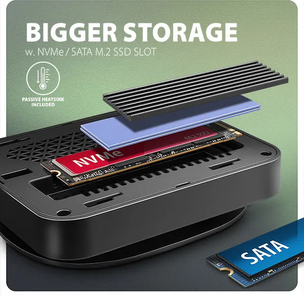 AXAGON HMC-UFO, USB 10Gbps hub, 2x USB-A, USB-C, HDMI 4k/60, RJ-45, M.2 slot, SD/mSD, audio, PD 100W, kábel USB-C 65cm